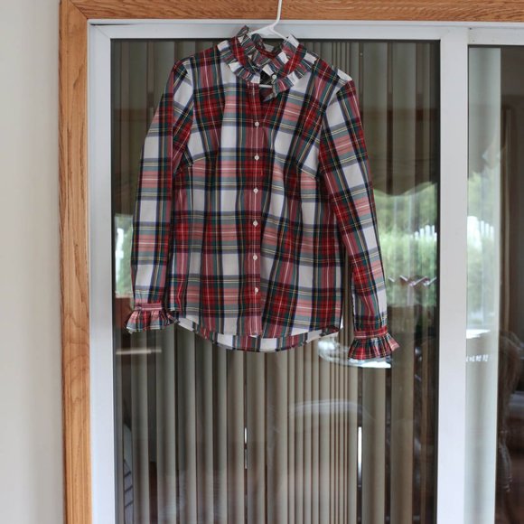 J. Crew Tops - J.Crew Ruffleneck Classic-Fit Boy Shirt in Snowy Stewart Tartan